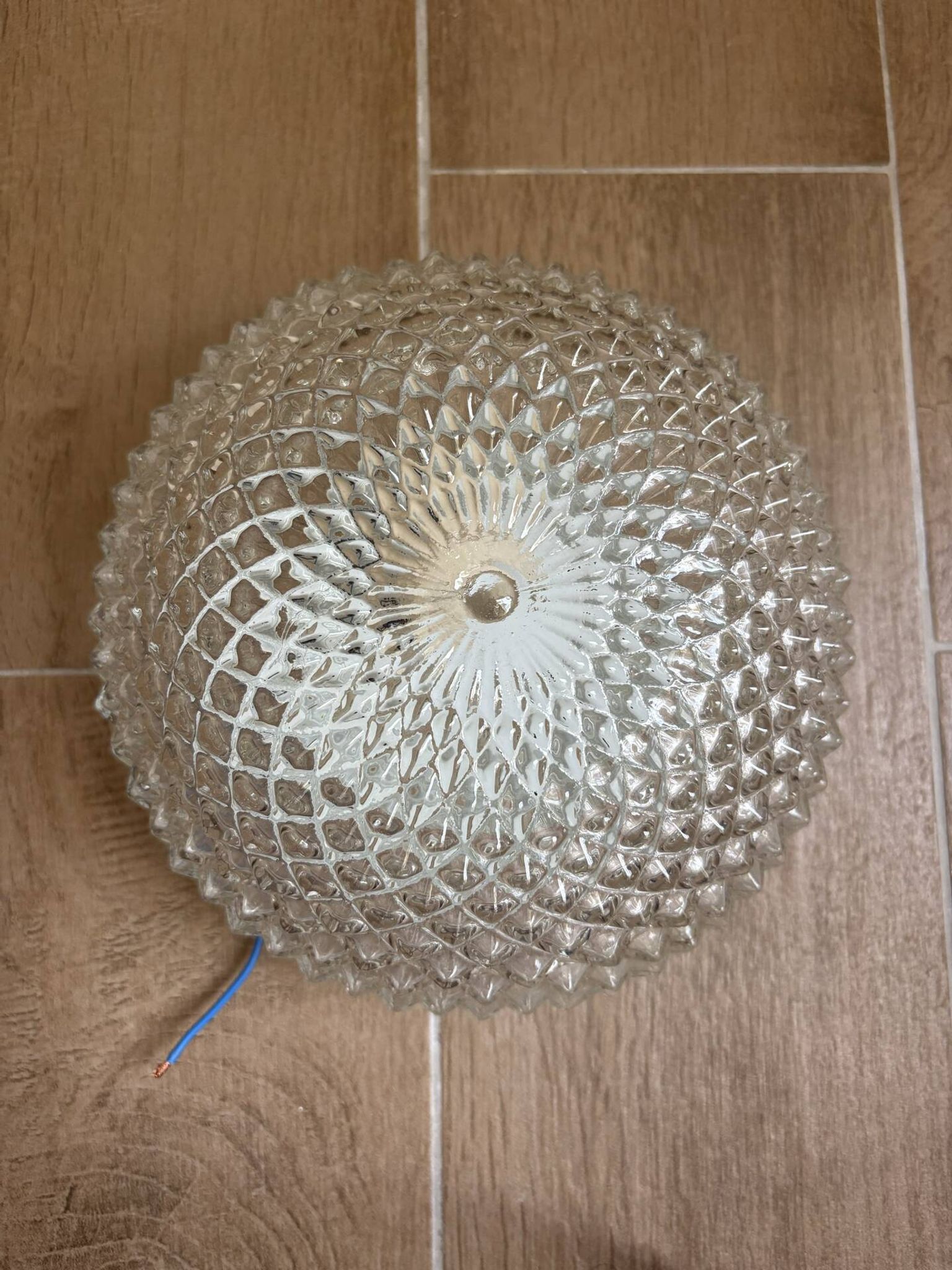 Ceiling light or wall light in moulded glass with diamond point - mid 20th century