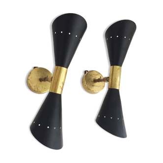 Pair of Italian design flute wall lights from the 1950s