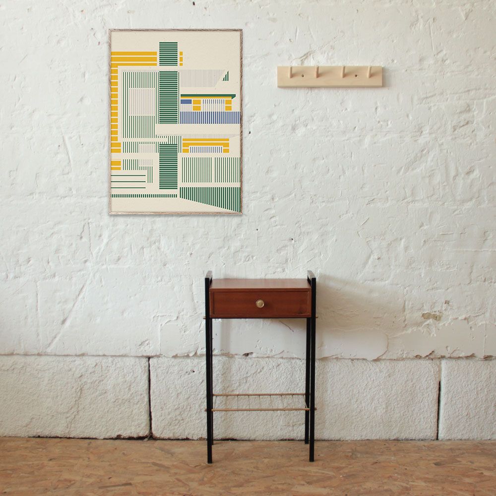 Bedside table, wood and metal, vintage, 60s
