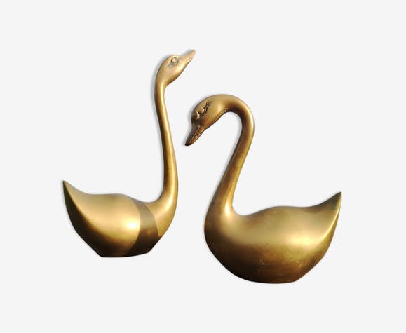 Paire de grands cygnes en laiton