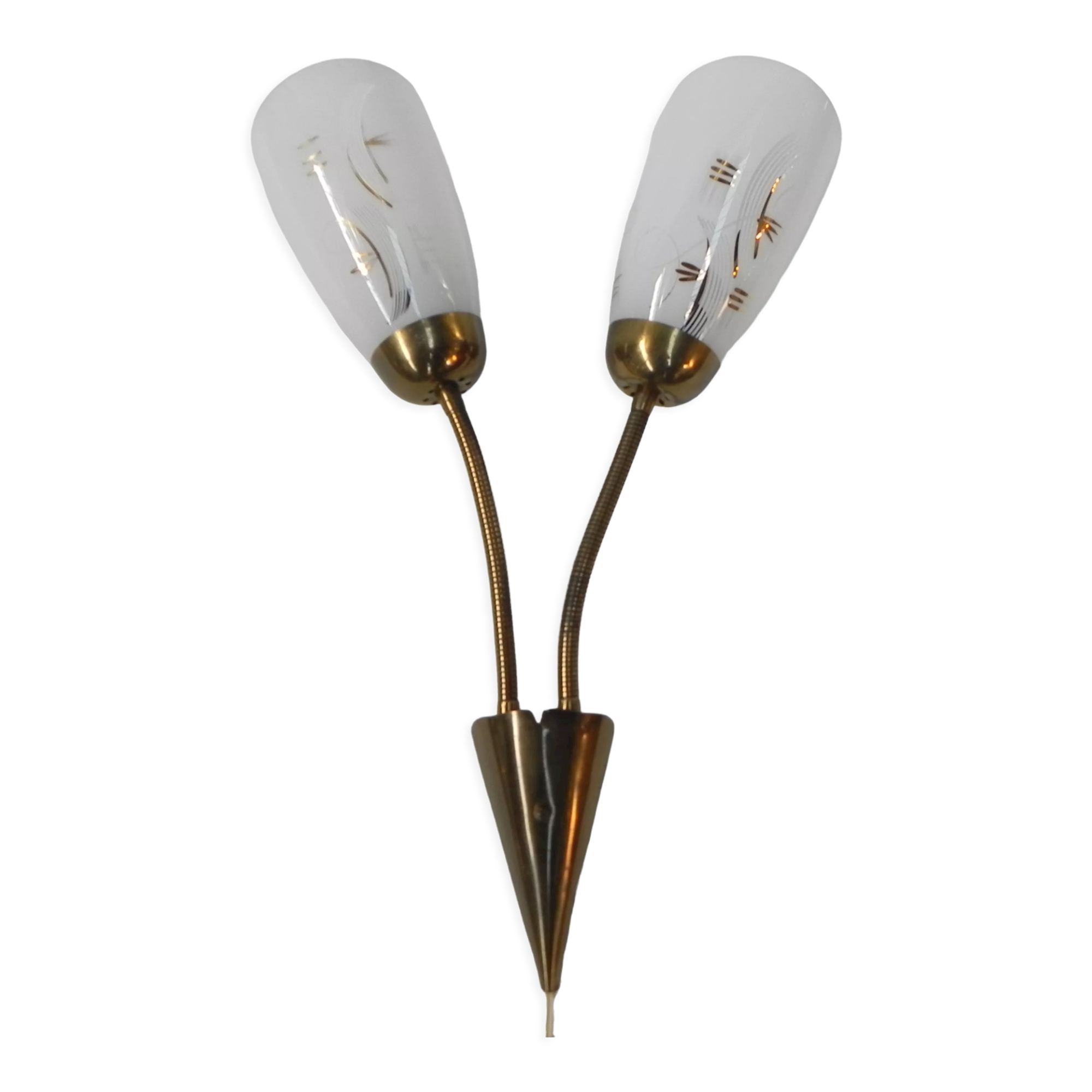 Vintage wall lamp with tube rods and 2 glass shades