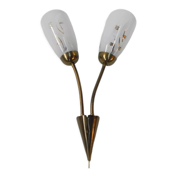 Vintage wall lamp with tube rods and 2 glass shades
