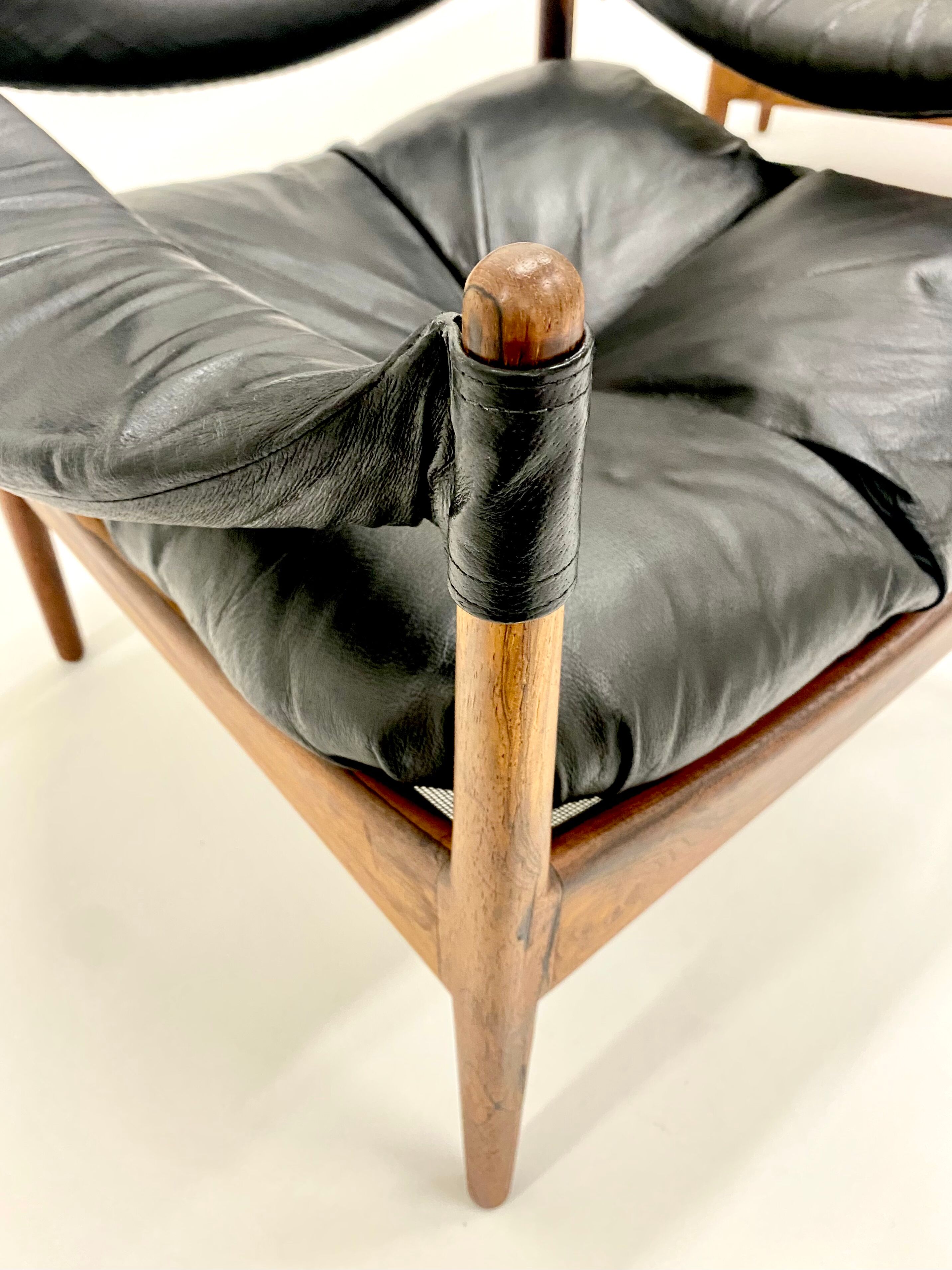 Pair of Modus armchairs in rosewood and leather, Kristian Solmer Vedel for Soren Willadsen 1960