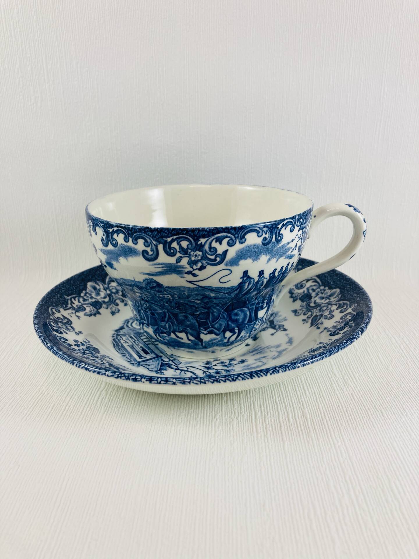 Breakfast Cup and Saucer Coaching Scenes Blue by Johnson Bros