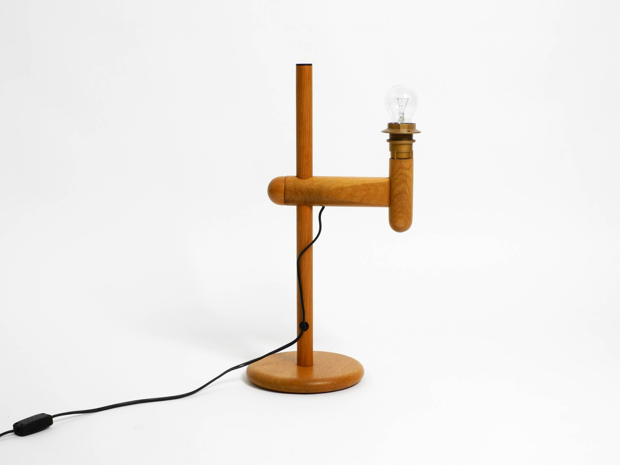 1960s Temde table lamp made of oak wood and with height-adjustable shade