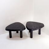 Pair of 3-legged side tables - in the style of Pierre Chapo