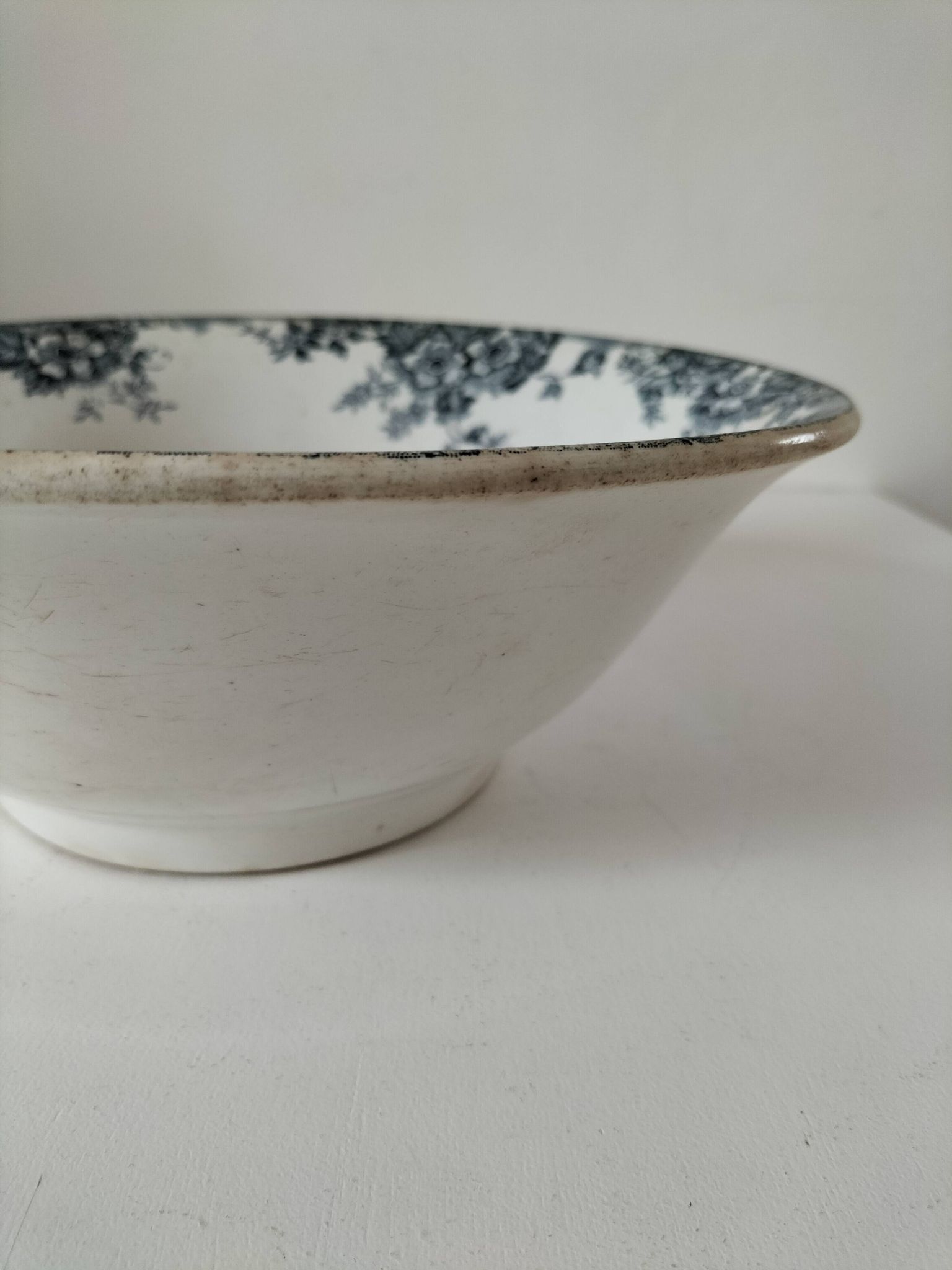 Antique salad bowl from Moulin des Loups, blue Marie-Louise pattern