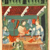 Lithographie vintage le magasin de vêtement au moyen age
