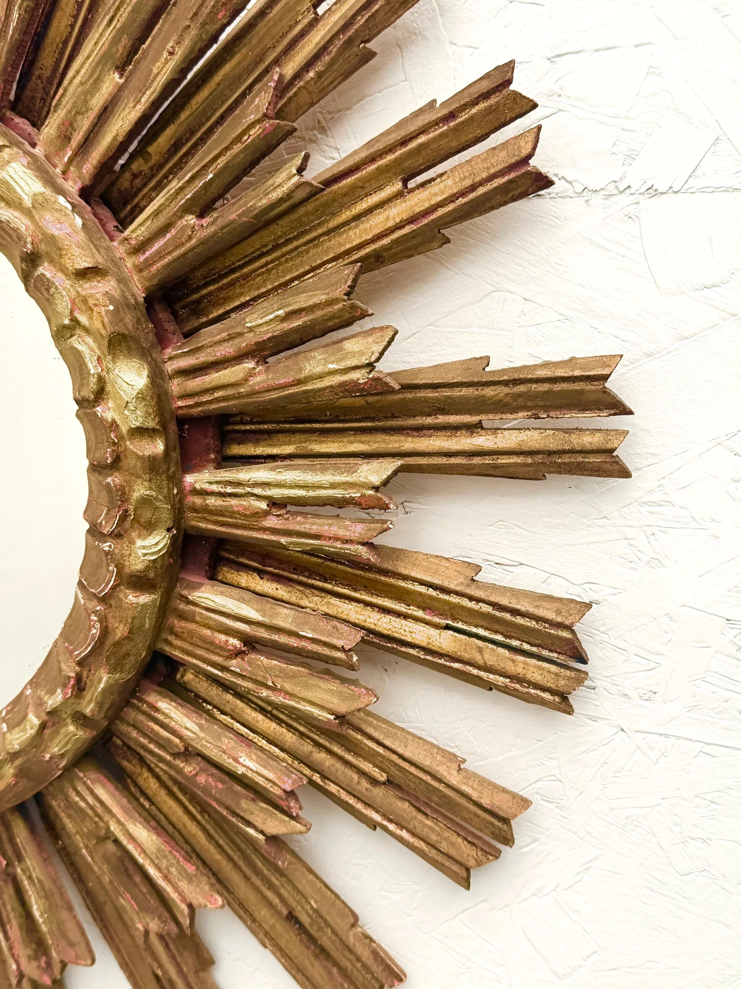 Large sun mirror in gilded wood, 1960