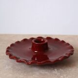 Burgundy ceramic candle holder with serrated plate