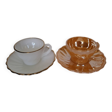 Vintage Fire-King "Swirl" Cup & Saucer Sets – Peach Lustre & Golden Shell