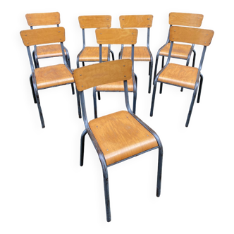 8 chaises industrielles école vintage collectivités mullca delagrave tube & bois french school chair
