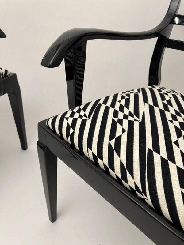 Art Deco Armchairs in Black Lacquer and Black-Creme Fabric, 1925