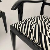 Art Deco Armchairs in Black Lacquer and Black-Creme Fabric, 1925
