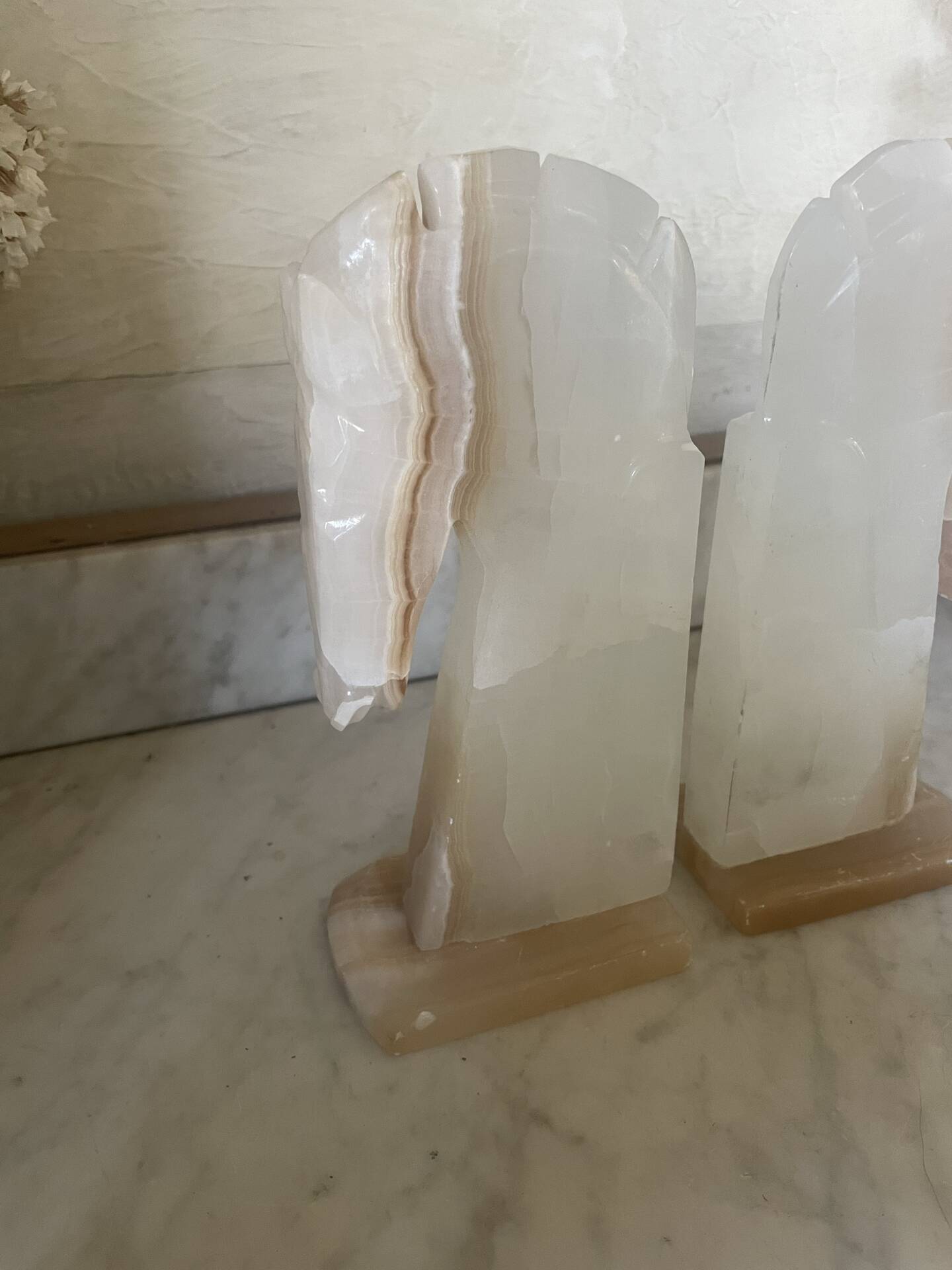 Pair of vintage onyx horse head bookends