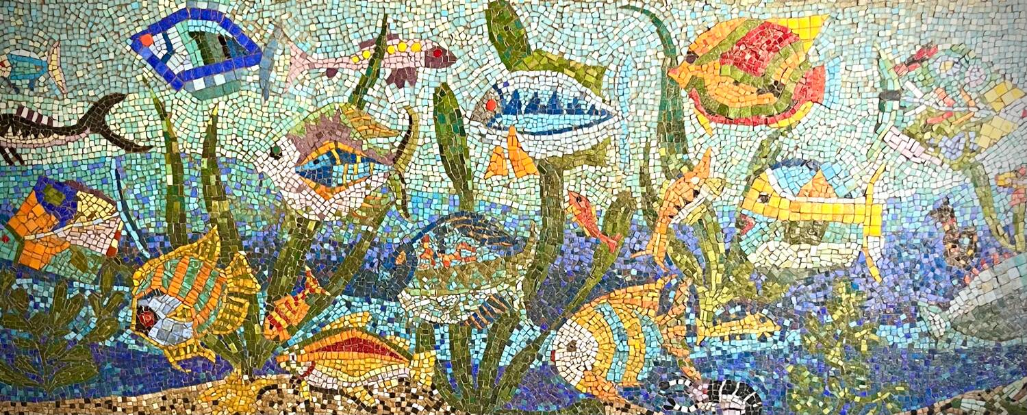 Large vintage mosaic wall fresco 1950