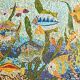 Large vintage mosaic wall fresco 1950