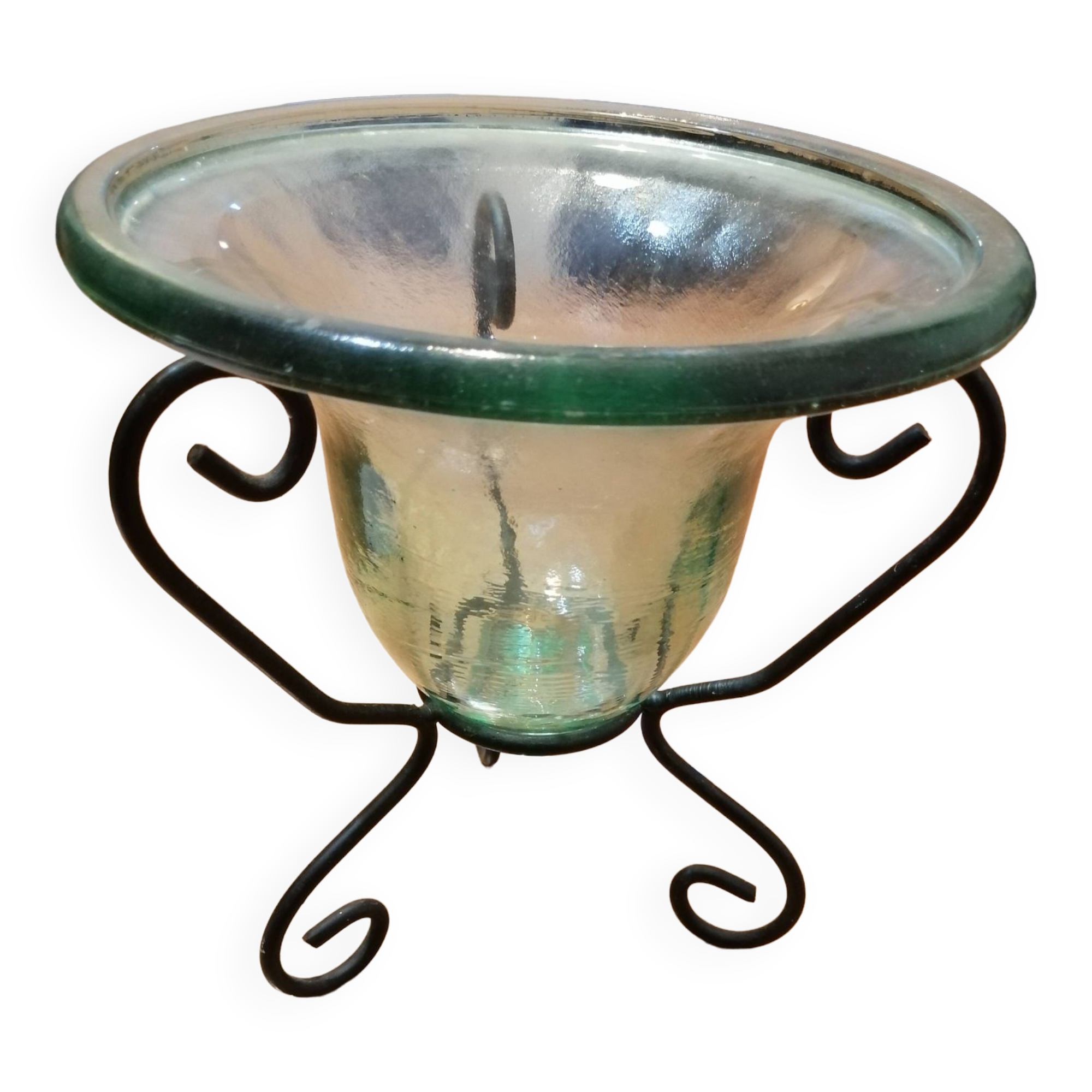 Glass vase on vintage wrought iron feet