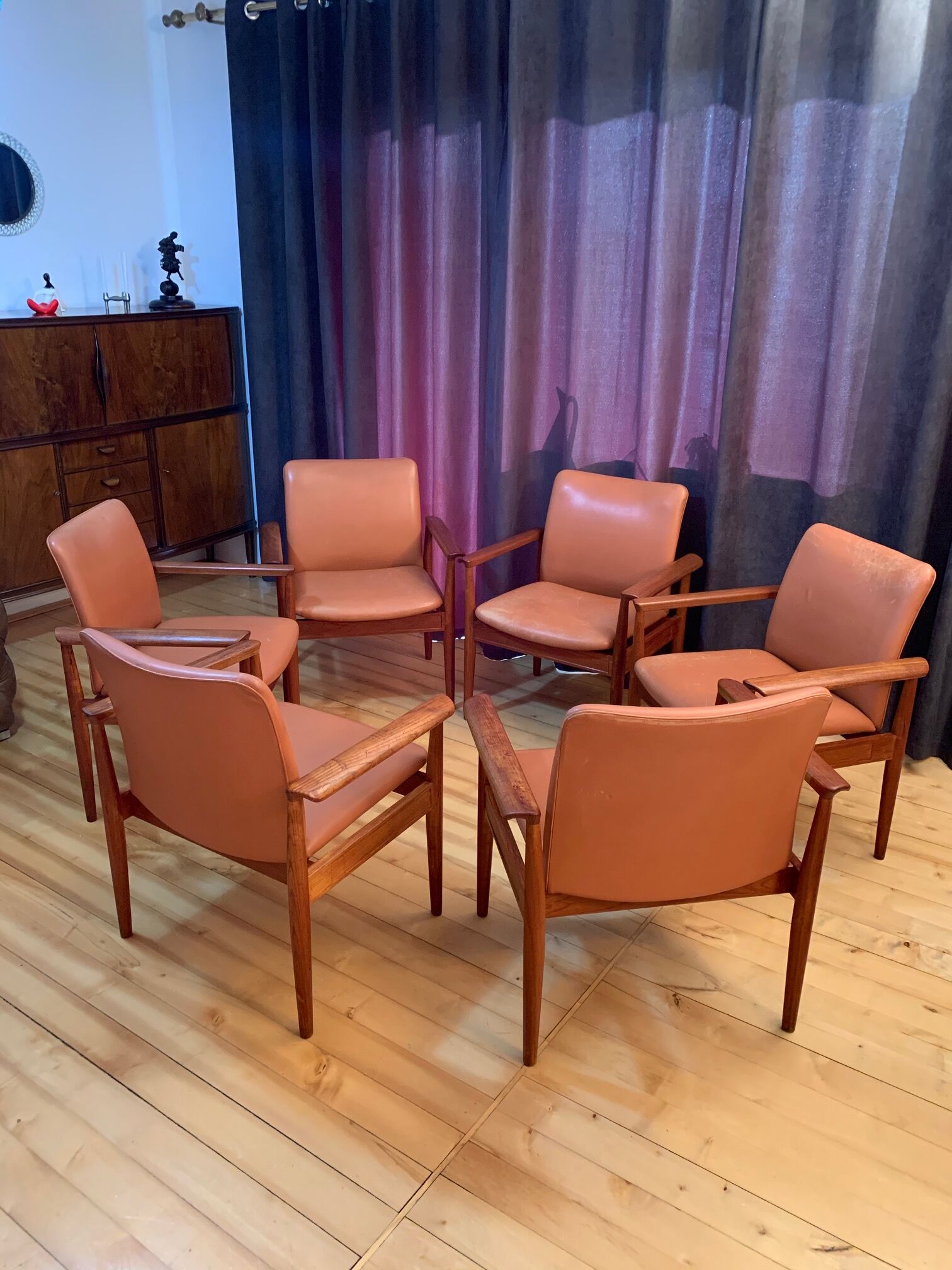 Set of six Diplomat armchairs, model 209 by Finn Juhl, Cado, 1960s