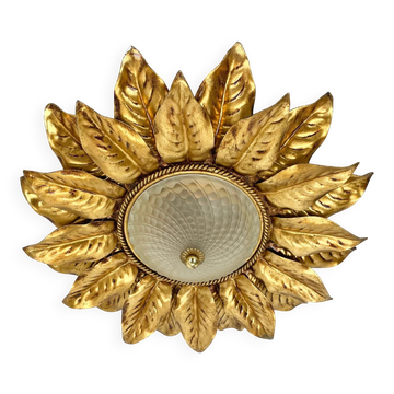 Large 55 cm golden 'florentine theatre' ceiling light by banci, florence, italy, 1970