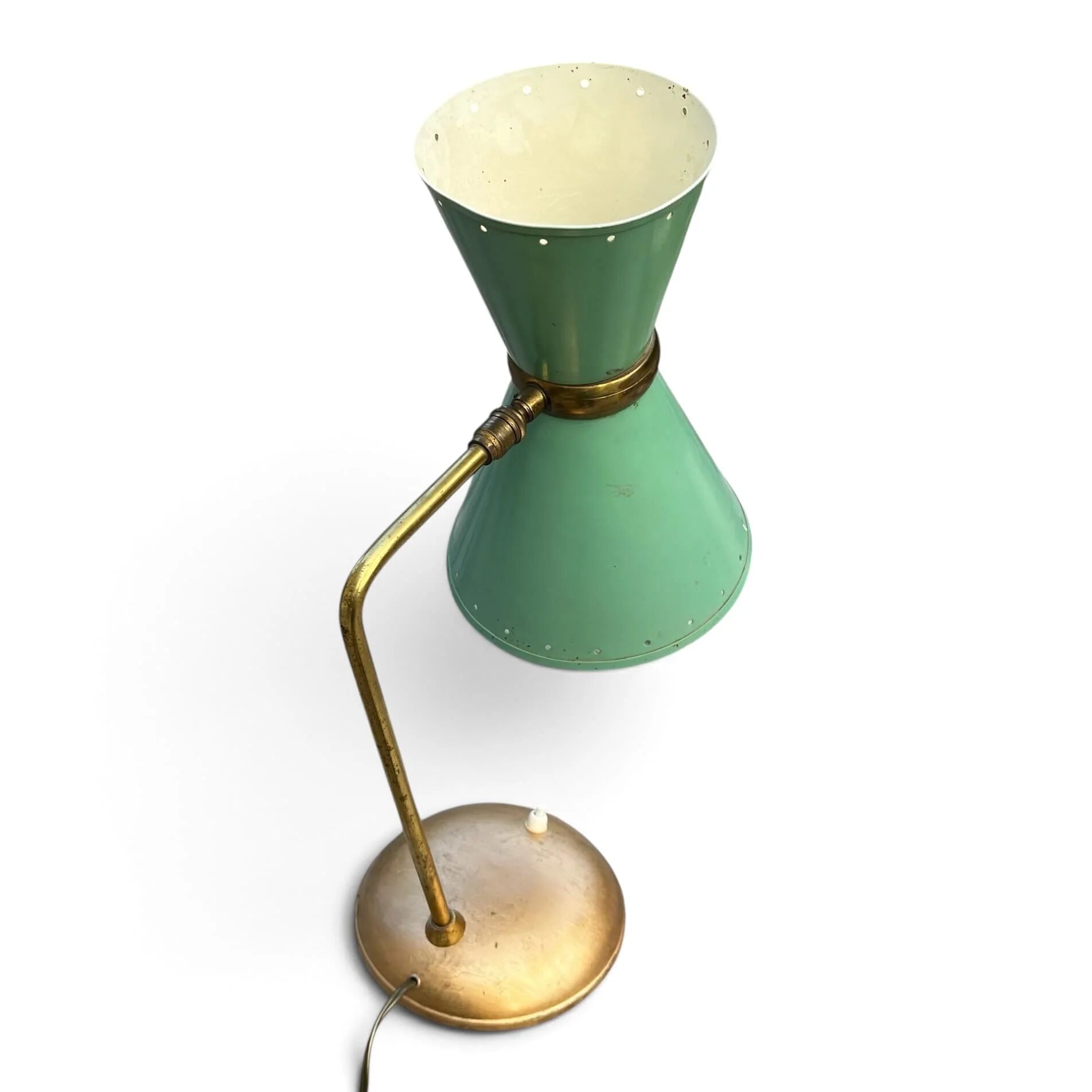 Vintage 1950s Diabolo desk lamp – celadon green & brass