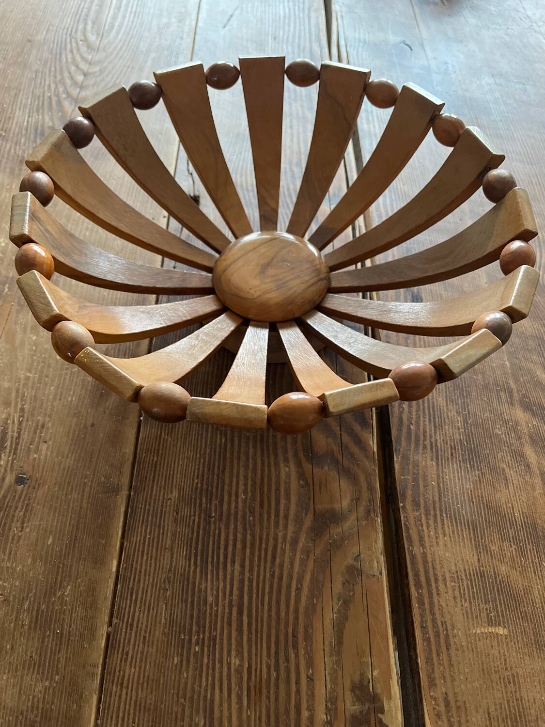 Art deco fruit bowl in olive wood