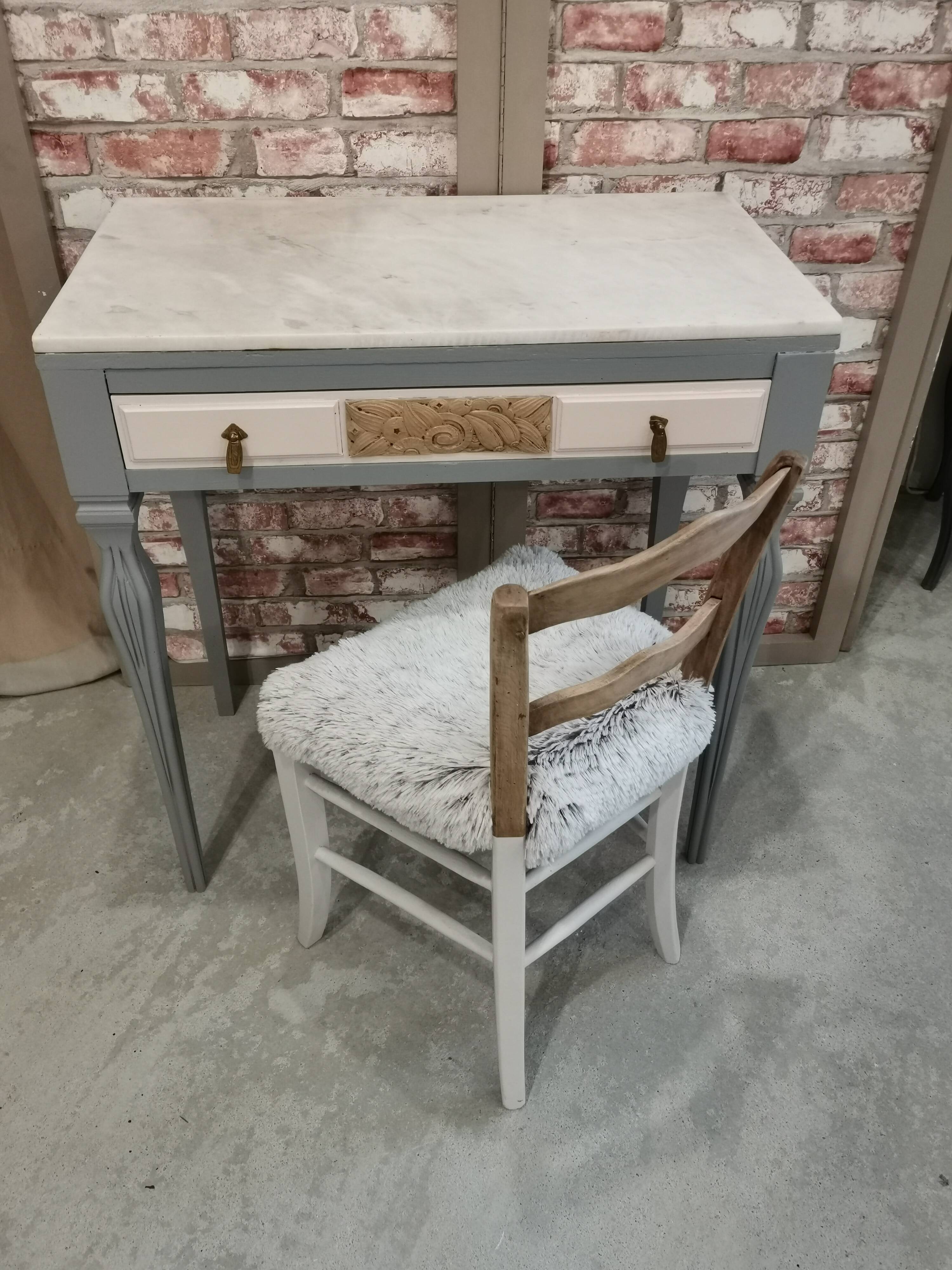 Dressing table with white marble top + chair