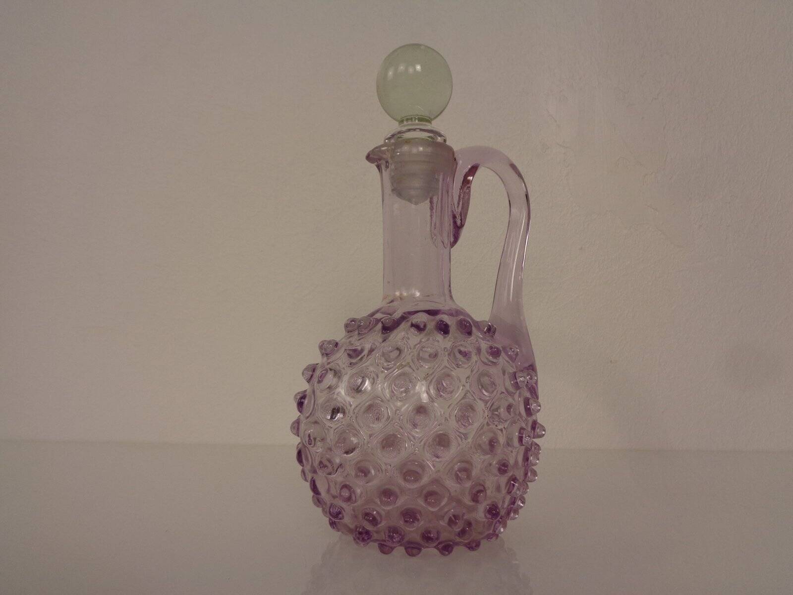 Italian pink bubble glass decanter with stopper, 1960s