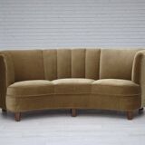 1960s, 3-seater Danish "Banan" sofa, original olive/green furniture velour.