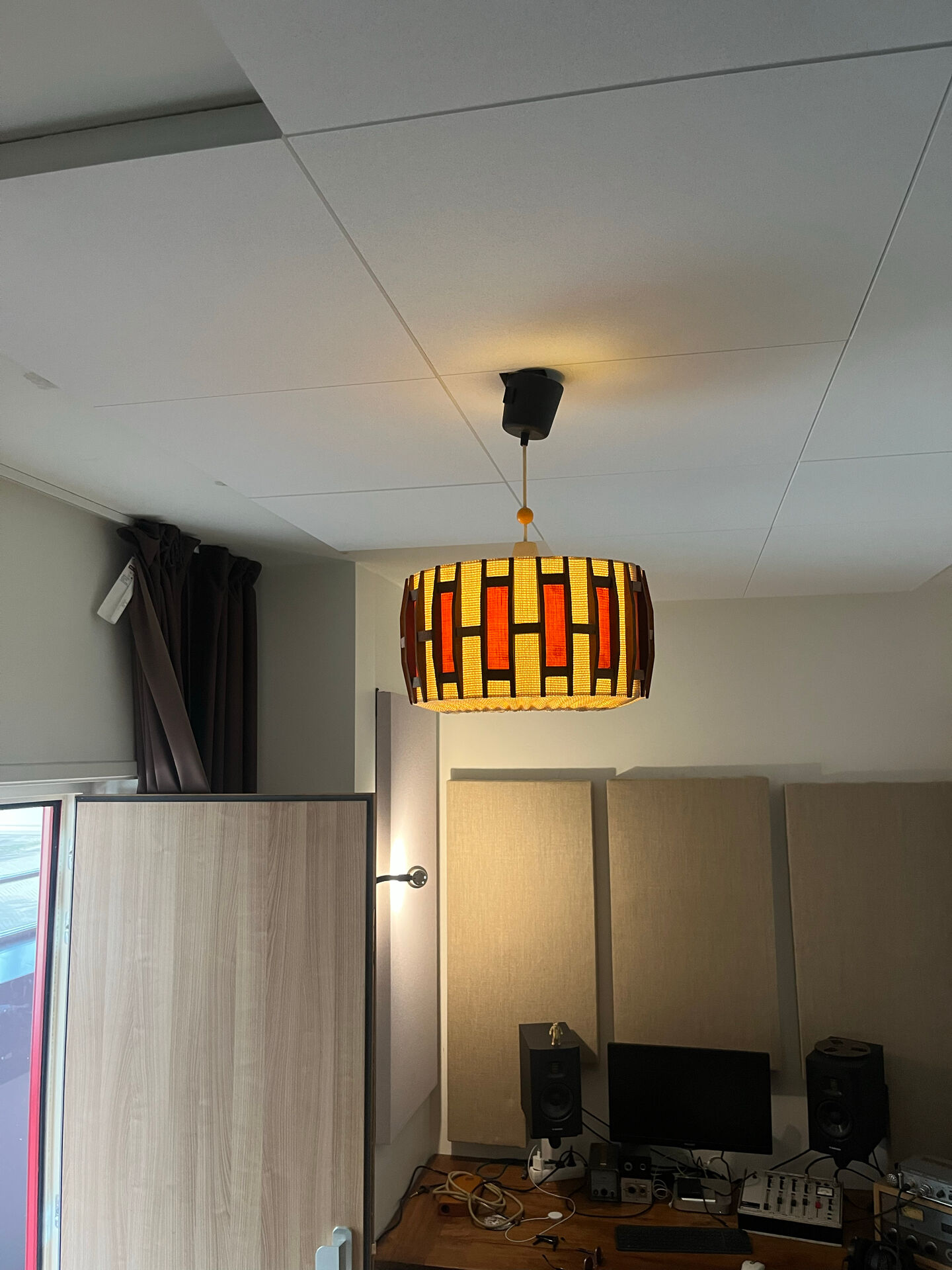 Mid-Century Teak & Woven Pendant Lamp, 1960s–70s