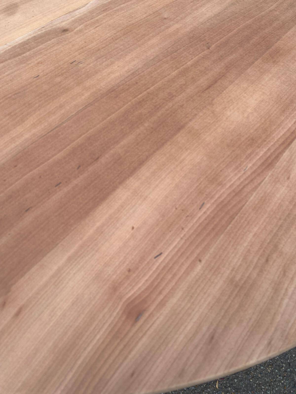 Round extendable dining table stripped in solid cherry wood France 1950