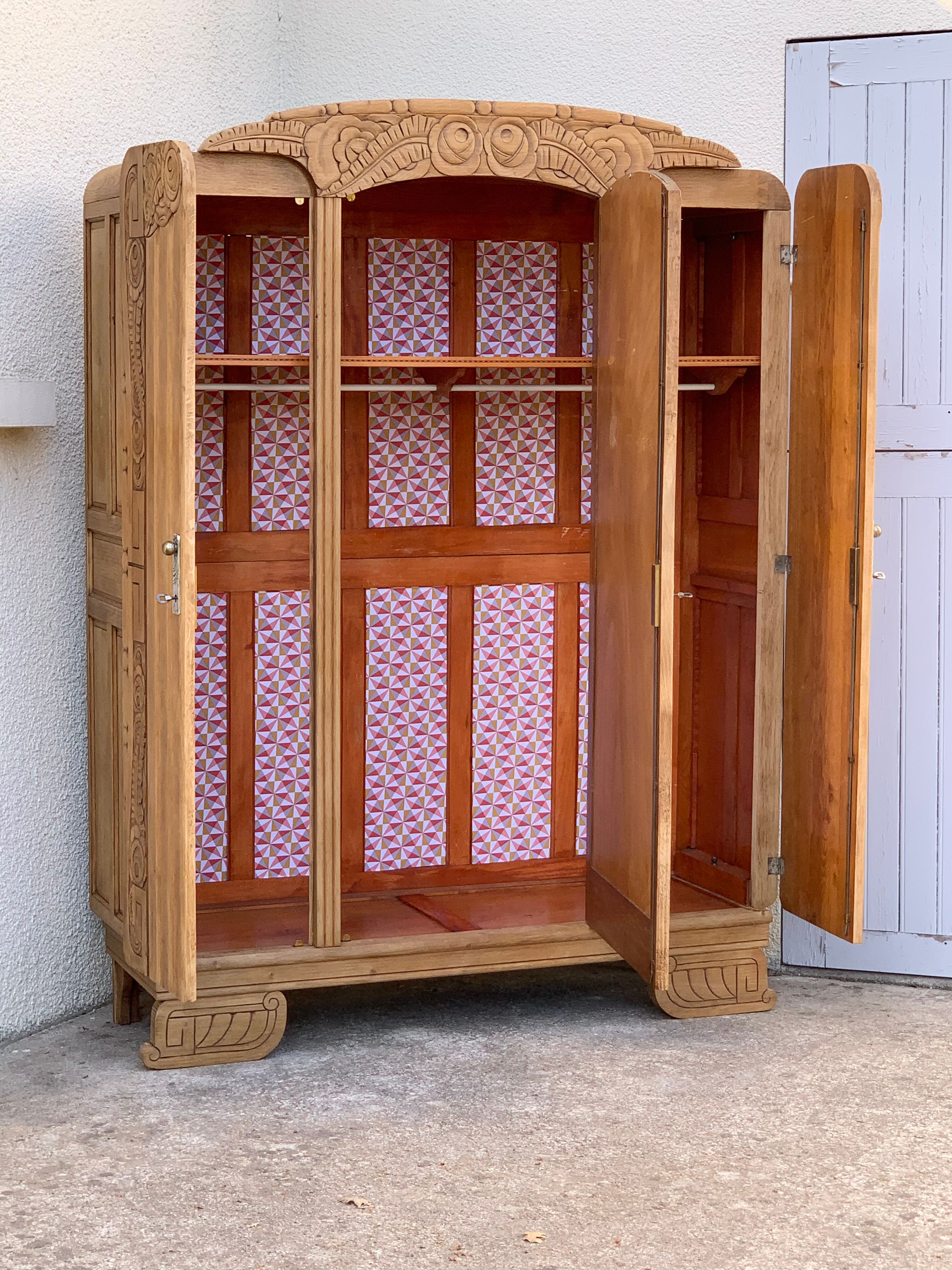 Armoire parisienne art déco chêne massif brut