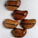 5 pear-shaped teak wood cups