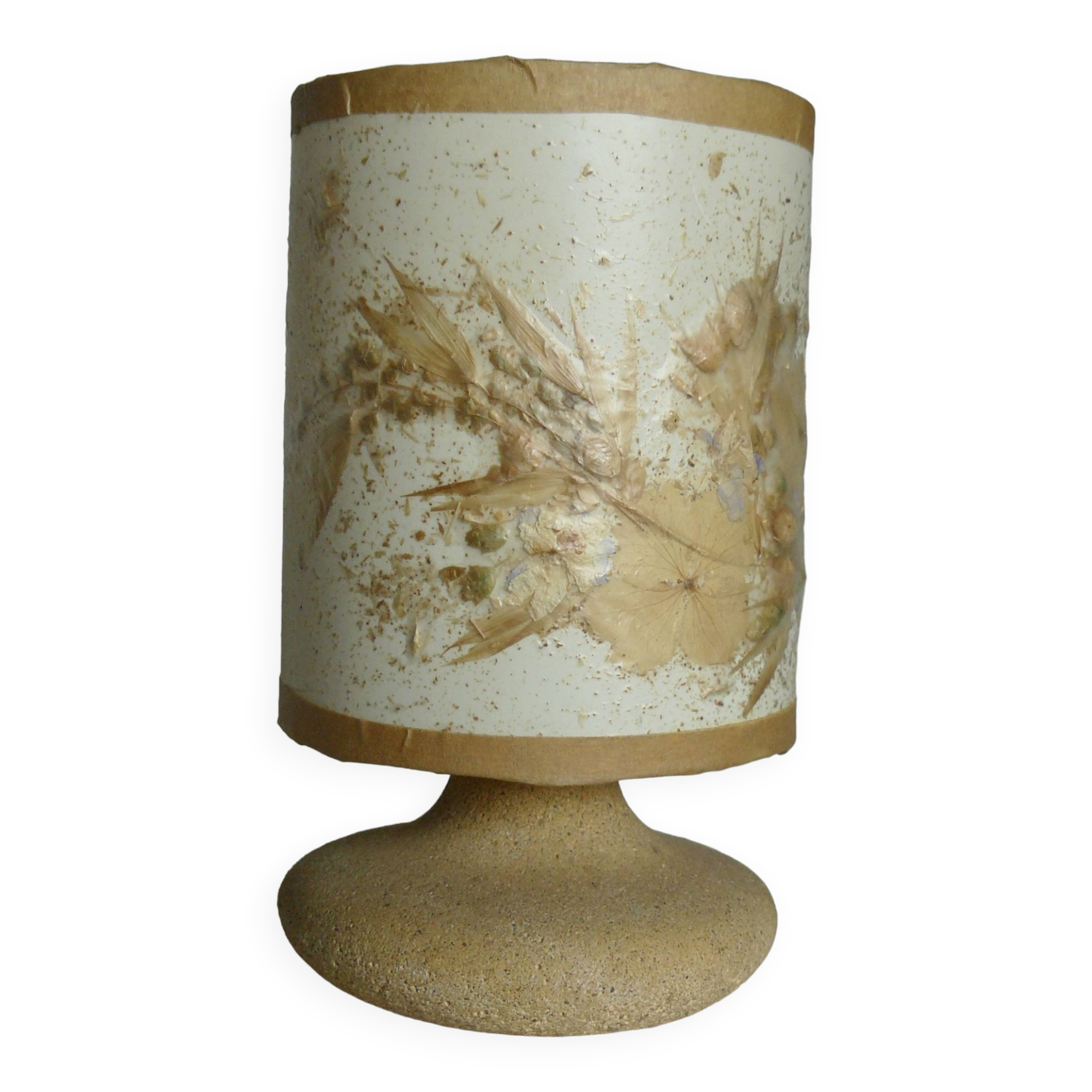 Small stone lamp (Travertine), dried flower lampshade Vintage 1960-70