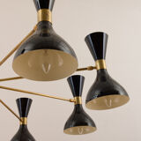 8 arms Italian chandelier with diabolo shades in Stilnovo style