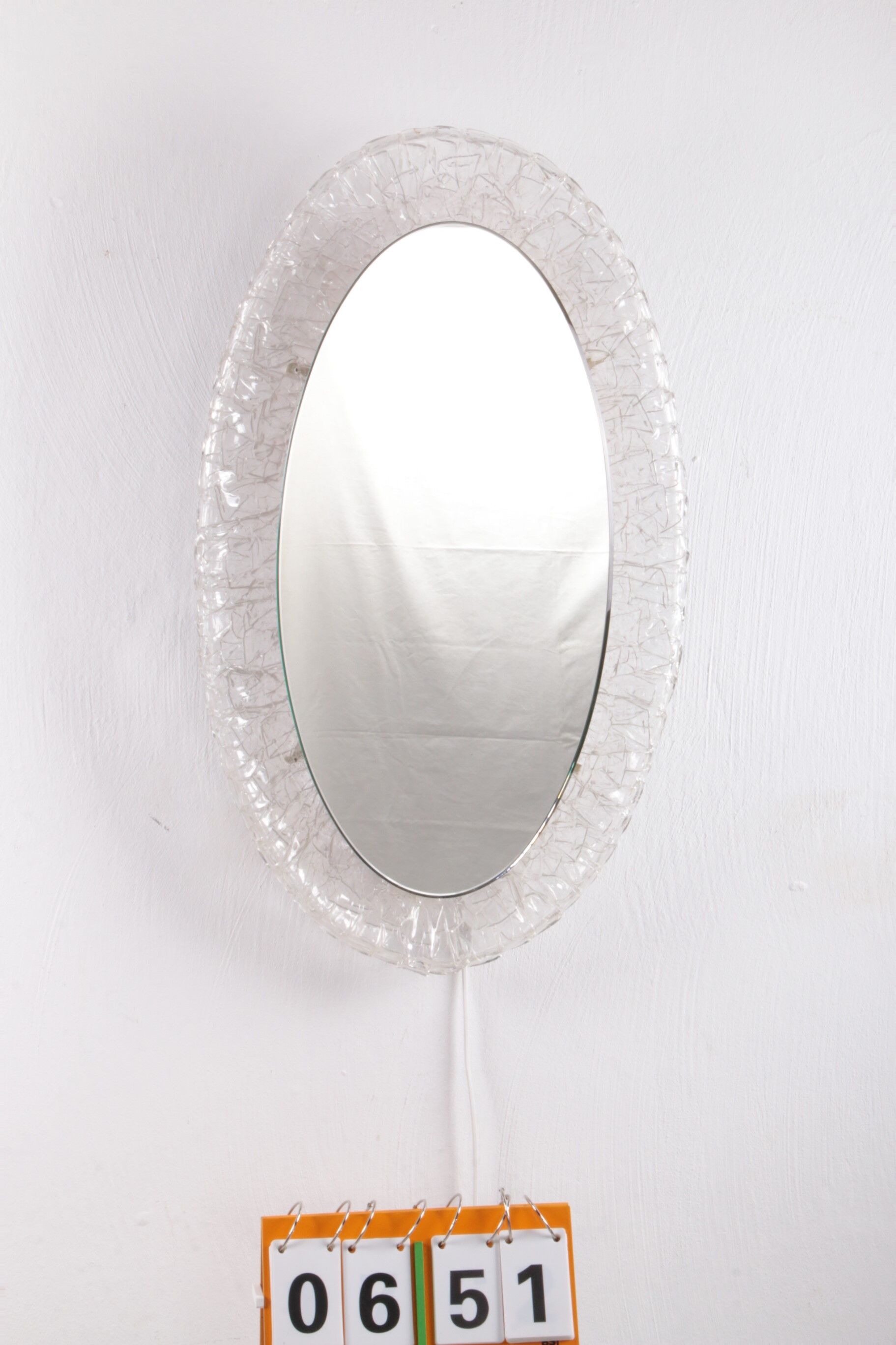 Large Oval Plexiglas mirror with lighting, 1960 Germany.