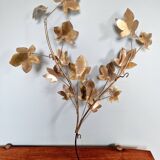 Large Brutalist brass wall light with maple branch, 1970s
