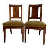 Pair of wooden chairs in green corduroy velvet in Directoire style.