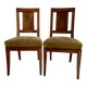 Paire de chaises en bois et velours côtelé vert de style Directoire