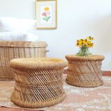 Two wicker and rattan bean ottomans