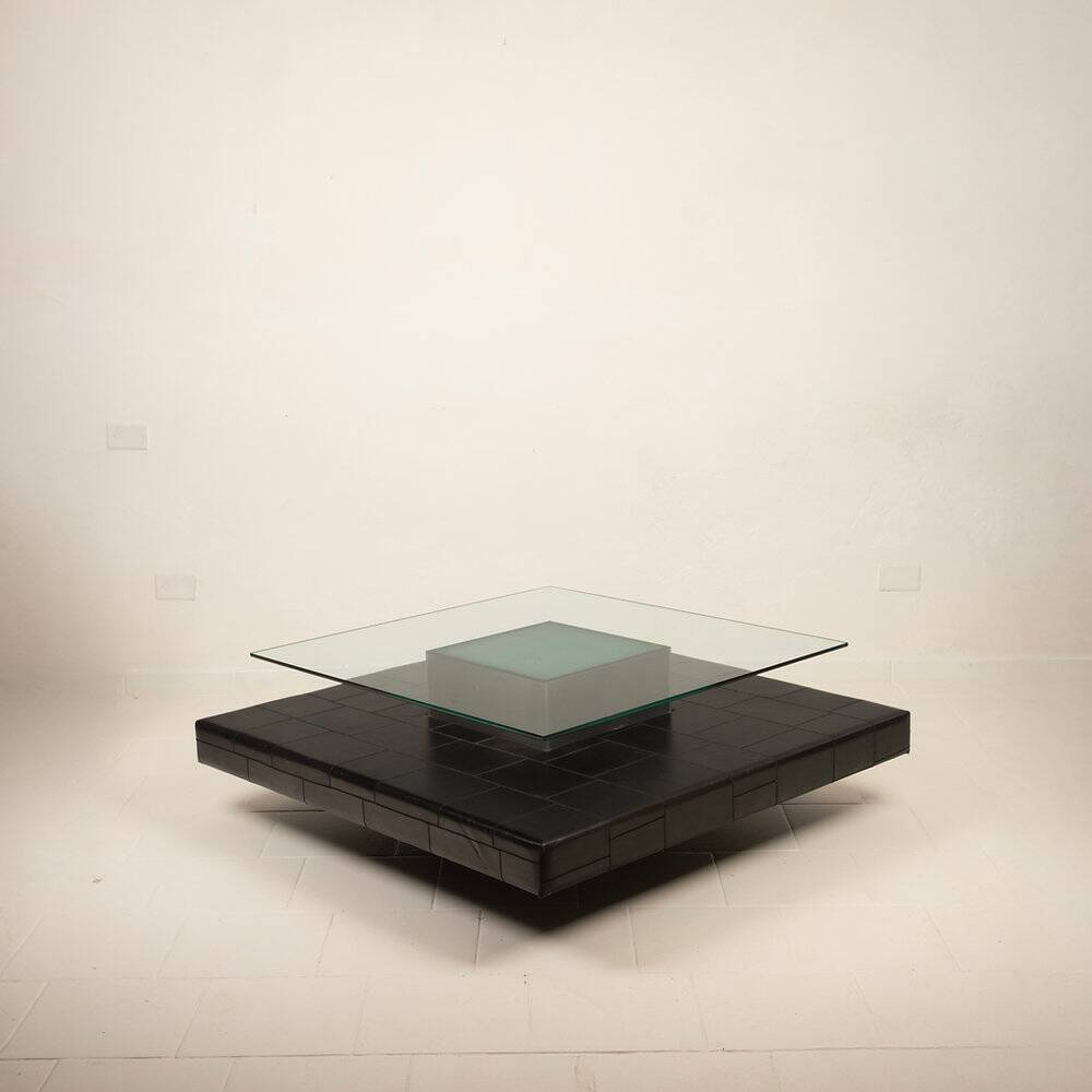 Table basse avec base en cuir de pecari par Tito Agnoli pour Caleido, 1970