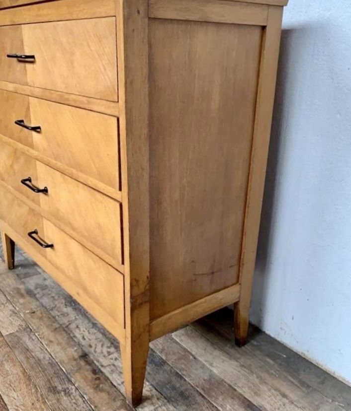 4-drawer chest of drawers in vintage light oak from the 1950s