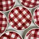 8 assiettes à dessert vintage à carreaux rouges, années 50, faïence de Givors