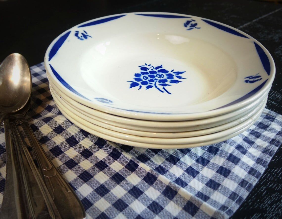 6 hollow plates blue flower pattern - badonviller