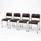 Set of 4 vintage dining chairs in chrome, brown faux leather, 1970s.