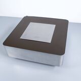 1970s COFFEE TABLE BAR BRUSHED STEEL AND BROWN MELAMINE