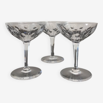 3 champagne glasses - st lambert crystal model nestor hamlet - art deco.vintage 1940