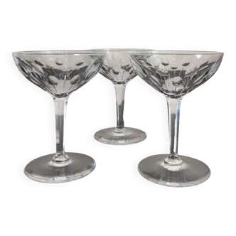 3 champagne glasses - st lambert crystal model nestor hamlet - art deco.vintage 1940