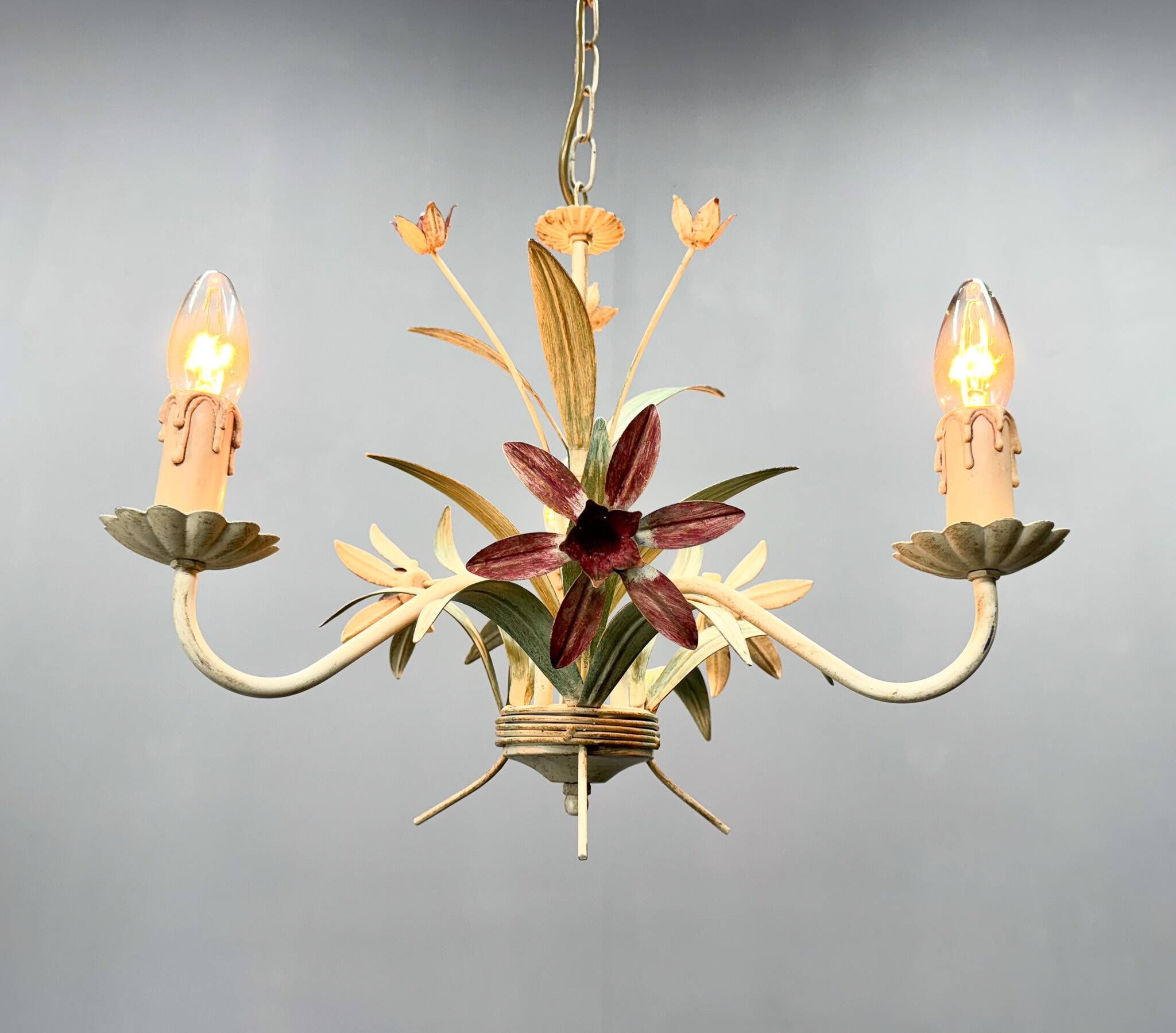 Vintage Metal Floral Chandelier, France, 1970's