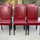 6 Italian Vega chairs in burgundy leather with high backs